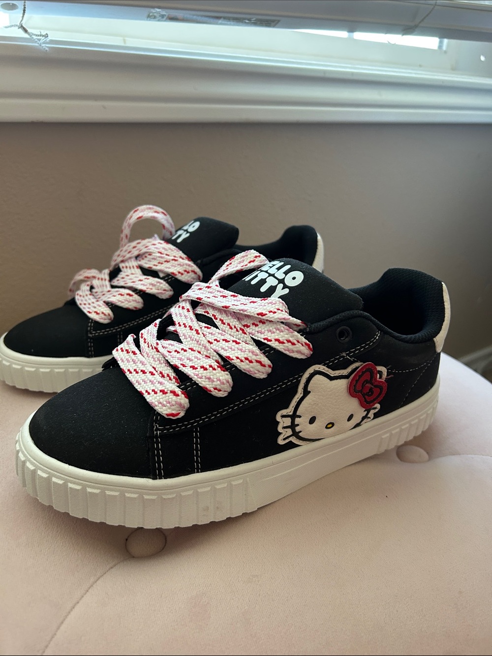 Hello Kitty Black Sneakers with Pink-Trim Laces